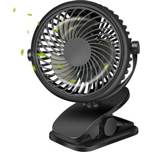 GMGXX Ventilatore USB, portatile a batteria da 3600 mAh, mini ventilatore con clip e 3 velocità, ventilatore girevole a 720°, silenzioso per camera da letto, ufficio, auto, campeggio, passeggino