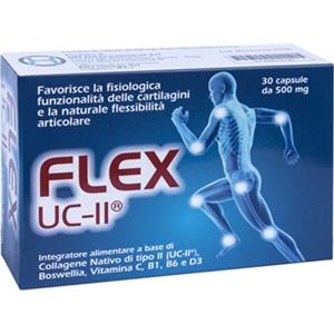 OH INTERNATIONAL FLEX UC-II - Integratore alimentare con Collagene Nativo di tipo II, Boswellia e Vitamine C, B1, B6, D3 - 30 capsule da 500 mg
