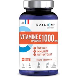 Granions VITAMINA C LIPOSOMALE 1000 mg | Dose Elevatissima | Energia, Immunità, Antiossidante | 60 Compresse Vegane | Senza Zucchero | Senza Glutine | Fino a 2 Mesi di Utilizzo | GRANIONS | Prodotto in Francia