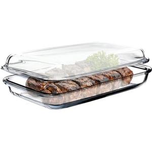 KADAX Pirofila rettangolare 6L in vetro resistente al calore con coperchio, stampi a gas lavabili in lavastoviglie, stoviglie per arrosti, teglia in vetro per lasagne, torte (trasparente)