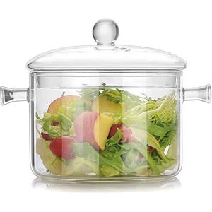 Cangfort Pentola da cucina in vetro borosilicato, 2 l, resistente al calore, realizzata a mano, sicura per pasta, pasta, zuppe, latte, tè (2 litri)