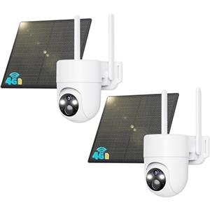 SEHMUA 4G LTE Telecamera Esterno senza Fili, Telecameras con Sim, 2K 360 PTZ Videocamera Sorveglianza senza WIFI con Pannello Solare e Batterie, Visione Notturna, PIR Rilevamento, IP66, 2 Pezzi