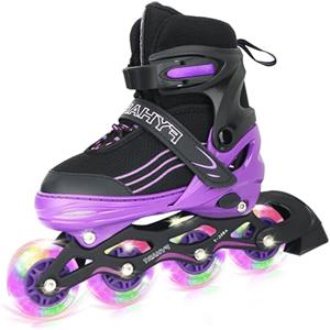 MGYZM Pattini in linea per ragazze, pattini a rotelle per ragazze, pattini in linea per bambini con ruote illuminate, pattini per ragazzi per sport indoor (Nero porpora, Small(30-33 EU))