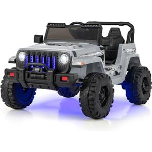 COSTWAY 12V Auto per Bambini con Telecomando, Macchina Elettrica con 2 Posti Musica Porta USB e Luce, Velocità Regolabile 2,6-6km/h, per 3-8 Anni (Grigio)