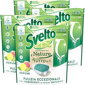 Svelto 4x Svelto Powered By Nature Tutto in 1 Pastiglie per Lavastoviglie Pulizia Eccezionale Profumo Agrumi con Ingredienti di Origine Naturale - 4 Confezioni da 25 Pastiglie