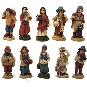 Aurora Store Set 10 Pastori in Resina 5 cm Presepe Statuine in Personaggi assortiti dipinte a Mano Personaggi Mestieri Contadini Figure Diverse
