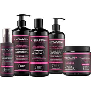 Kerargan - Set Ultra Riparatore Shampoo, Balsamo, Maschera, Siero & Leave-In alla Cheratina - Rinnova & Protegge Capelli Danneggiati - Senza Solfati, OGM, Silicone - 3x500 ml + 100 ml + 350 ml