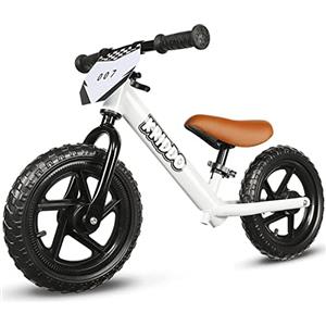 KRIDDO Bicicletta senza pedali 2 anni, Balance Bike età 18 mesi a 5 anni, 12 pollici bici senza pedali con targa personalizzabile (3 set di adesivi inclusi), regalo per 2-3 ragazzi ragazze, Bianco