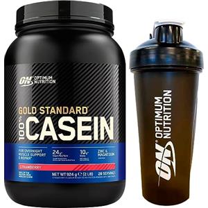 Optimum Nutrition Gold Standard 100% Casein Proteine di Caseina in Polvere a Rilascio Graduale Durante la Notte con Zinco e Magnesio Gusto Fragola 28 Porzioni 924g + Shaker
