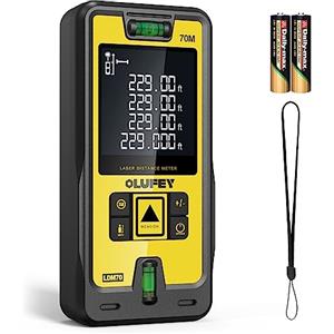 Olufey Metro Laser 70M,OLUFEY Misuratore di Distanza Laser Portatile Digital Misuratore Range Finder con Livelli di Bolla e Grande LCD Retroilluminato IP54 (Batteria Inclusa)