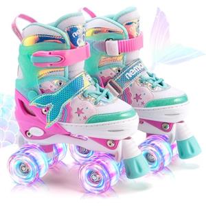 NEMONE Sirenetta Pattini a Rotelle Bambina Regolabili 8 Ruote Illumina LED Pattini a Rotelle per Bambino Bambini Regalo Indoor Outdoor