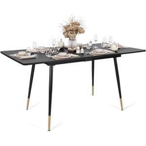 MEUBLE COSY Tavolo da Pranzo Allungabile Cucina Tavolino da Soggiorno per 4-6 Persone, Stile Industriale, Struttura in Metallo, Nero e Oro, 120-160x80x75cm