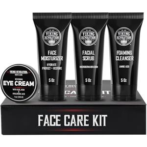 Viking Revolution - Skin Care Kit Uomo - Regalo Uomo - Include Idratante Viso, Scrub Viso, Detergente Schiumogeno (148ml) e Crema Contorno Occhi (30ml)