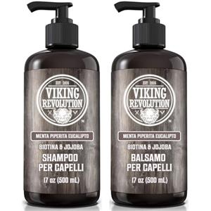 Viking Revolution - Set Shampoo Uomo e Balsamo 2x500 ml - Rinforzante con Vitamina B5, Biotina, Olio di Jojoba - Eucalipto e Menta Piperita