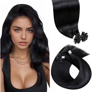 LaaVoo Extension Capelli Veri Cheratina 50g Nero Jet Extension Cheratina Remy Human Hair U Tip Hair Extension Capelli Cheratina Keratin 35cm 50 Ciocche #1