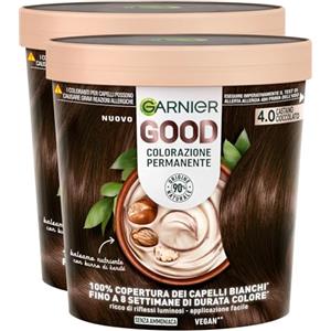 Garnier Good Tinta 4.0 Castano Cioccolato Senza Ammoniaca Colorazione Permanente 100% Copertura Capelli Bianchi Lunga Durata Fino a 8 Settimane Formula Vegana Colore Luminoso Brillante - 2 Confezioni