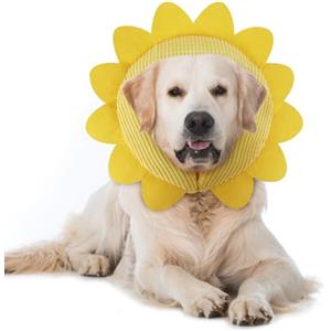 IEUUMLER Collare Gonfiabile Cane, Regolabile Protettivo Morbido Ciambella Collari per Cani Gatti Recupero Postoperatorio Evita di Mordere e Graffiare EU004 (Girasole, S)