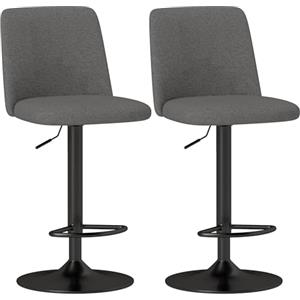 HOMCOM Set 2 Sgabelli da Bar Girevoli e Senza Braccioli ad Altezza Regolabile, Sgabelli Moderni in Tessuto Effetto Lino, Schiuma e Acciaio, 44x53x91-111 cm, Grigio Scuro