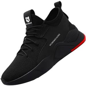 SUADEX Scarpe Antinfortunistica Uomo Donna Leggere Scarpe da Lavoro con Punta in Acciaio Scarpe Sportive di Sicurezza Unisex,1 Nero,EU47