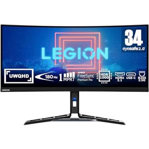 Lenovo Legion Y34wz-30 Monitor Gaming Curvo 34 WQHD (3440x1440), VA, 1ms, 165Hz (Overclock 180Hz), Altoparlanti, Regolabile, AMD FreeSync Premium Pro, HDMI 2.1 + DP + USB-C