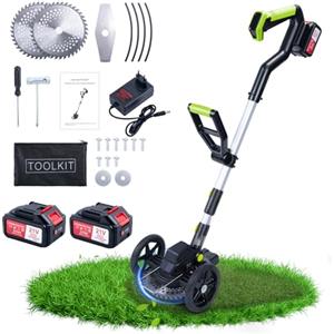 CHANGEMOORE Decespugliatore a Batteria Senza Fili - 2 Batterie 21V 4.0Ah con Caricabatterie, Ruote Rimovibili, Tagliaerba con Angolo Regolabile, Display Digitale. Ideale per Bordure Giardino Verde
