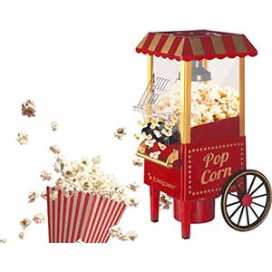 BEPER Macchina per Popcorn, Popcorn in 3 Minuti, No Grassi, Circolazione di Aria Calda, Senza Olio Potenza 1200 W, Rosso/ Oro