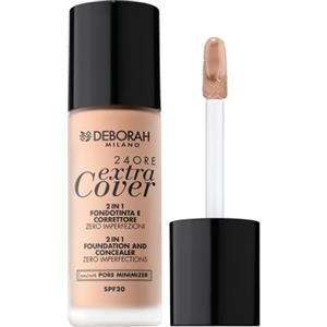 Deborah Fondotinta 24ORE Extra Cover N.02 Beige SPF20, ad Altissima Coprenza e Lunga Tenuta, applicatore di precisione per uso correttore