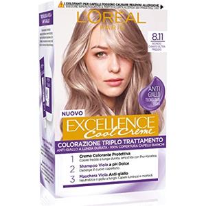 L'Oreal Paris L'Oréal Paris Tinta Capelli Excellence Cool Creme, Copre i Capelli Bianchi, Colore Ricco dai Toni Freddi, 8.11