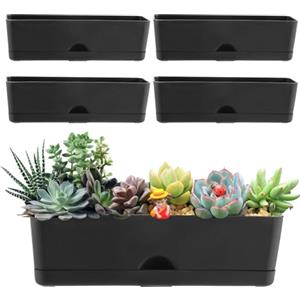 Planterhoma Confezione da 5 fioriere rettangolari da 40,6 cm, grandi, in plastica, rettangolari, colore nero, per esterni e interni, piante grasse, davanzali autoirriganti