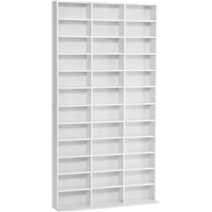 HOMCOM Libreria Porta CD in Legno Bianco con 3 Colonne e Ripiani Regolabili