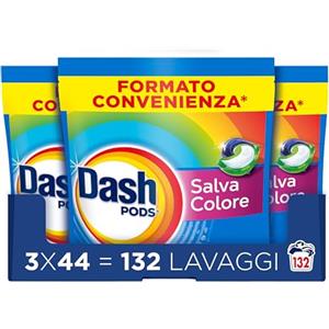 Dash Pods Detersivo In Capsule, 132 Lavaggi (3x44), Salva Colore, Rimuove Le Macchie, Igienizza, Brillantezza Per I Capi