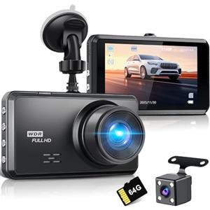 Miden 4K+1K Doppia Dashcam,Scheda SD 64G,2160P+1080P UHD Telecamera per Auto,Dash Cam Auto IPS 3.2 con Grandangolo di 336°,G-Sensor,Visione Notturna,WDR,Monitor di Parcheggio,Registrazione in Loop