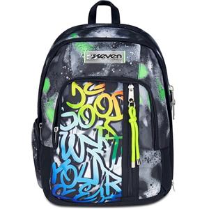 Seven Zaino Scuola Dual Detach, Nero Verde, Doppio Scomparto da 32 L