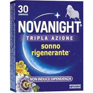 Novanight Tripla Azione Melatonina per Dormire, Integratori per Dormire, Disturbi del Sonno - Senza Glutine, con Melatonina, Escolzia, Passiflora, Melissa, Non Induce Dipendenza (30 Compresse)