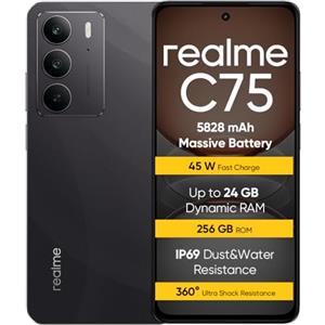 realme C75 Smartphone 8+256 GB, IP69,Batteria da 5828 mAh,Vetro ArmorShell™2,Fotocamera super nitida da 50 MP,Ricarica rapida da 45W, Black(nessun adattatore)