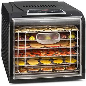 Klarstein Fruit Jerky Plus - Essiccatore Alimentare, Essicatore Alimenti, Frutta, Carne, Verdura, Temperatura Regolabile 35-70 °C, Rivestimento Antiaderente, 420-500 Watt, 6 Ripiani, Nero