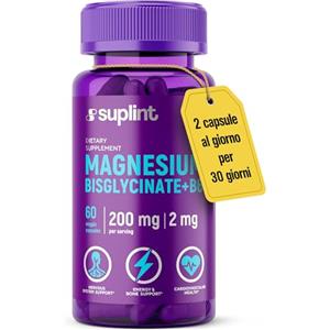 SUPLINT Magnesio Bisglicinato 200 mg con Vitamina B6 - Integratore di Magnesio ad Alta Assorbibilità per Sonno, Metabolismo, Sistema Immunitario e Nervoso - Compresse Giornaliere Uomo e Donna