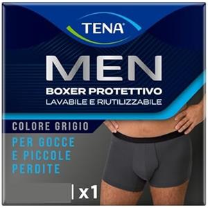 TENA Men Boxer Protettivi Lavabili e Riutilizzabili, Studiati per Gocce e Perdite Urinarie Leggere, Boxer Assorbenti per Uomo a Rapido Assorbimento, Colore Grigio, Taglia XXL