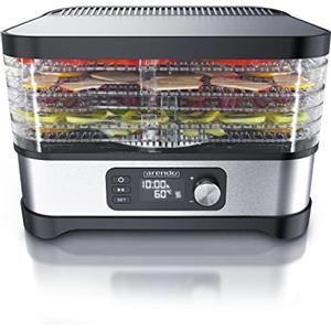 Arendo - Essiccatore con regolatore di temperatura 400 W - disidratatore in acciaio inox per alimenti, carne, frutta e verdura - con timer fino a 24 h - 35-70 gradi - 5 scomparti - GS - Disidratatore