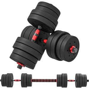HOMCOM Set Pesi da Palestra 2 in 1 da 30kg Totali con 16 Dischi Pesi e Connettore, Set Manubri Regolabili Utilizzabile come 2 Manubri, Bilanciere, in HDPE e Sabbia, Palestra in Casa, Nero