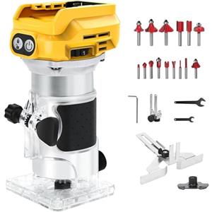 LIROPAU Fresa a batteria compatibile con Dewalt da 18 V batteria, 1300 W Rifilatore Fresatrice Verticale, Elettrica Fresatrice Palmare Rifilatore, con 6 velocità, taglialegna a batteria (senza batteria)