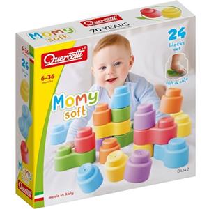 Quercetti MOMY Soft 24 PCS, Giochi Bambini 1 Anno, Giochi Bambini 6 Mesi di Costruzioni Morbide Colorate per Manualità, Regalo Bimba 1 Anno, Gioco Educativo 6-36 Mesi, Giocattoli Bambini Sicuri