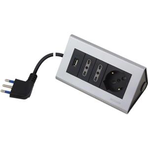 POLY POOL - PP2594.2 Ciabatta Multipresa da Scrivania - Multipresa Elettrica 2 Prese Bivalenti, 1 presa USB e 1 Presa Schuko - Ciabatta Elettrica Cavo 2 m