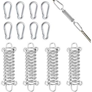 Esforzarse Fibbia Molla Tenda, 4 Pezzi Gancio a Molla Tensione Tenditore e 8 Pezzi Moschettoni, Molla Ormeggio, Molla in Acciaio Inossidabile, Tenditore a Molla per Tenda Spiaggia e Vela Ombreggiante