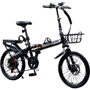 GLSQBVRP Mountain Bike Pieghevole In Acciaio Ad Alto Tenore Di Carbonio Da 16, 20 E 22, Con Doppio Freno A Disco, 7 Velocità, Per Uomo E Donna, Altezza Regolabile B,16 inch