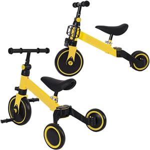 XUANYU 3 in 1 Triciclo Evolutivo Bambino, Bicicletta con Pedali Rimovibili per Bambini 1-7 Anni, Mini Bici/Girello Senza Maniglione Parentale, Bicicletta Evolutivo per Ragazze e Ragazzi (Nero-giallo)