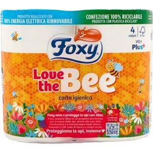 FOXY CARTA IGIENICA LOVE THE BEE 2 VELI 4 ROTOLI (8 CONFEZIONI X 4 ROTOLI = TOTALE 32 ROTOLI)