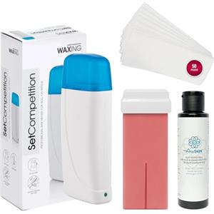 Anyskin Kit Scaldacera Rullo Professionale - Contiene 1 Ricarica Ceretta Rullo Liposolubile Rosa + Anyskin Olio Dopocera 100ml e Strisce Depilatorie Tnt 50pz