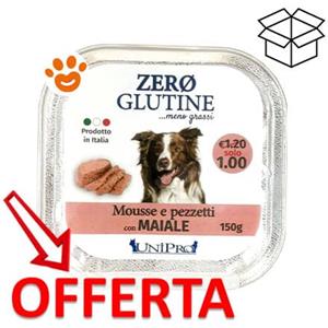 Unipro Zero Glutine Mousse e Pezzetti per Cani Adulto con Maiale - Vaschetta da 150g