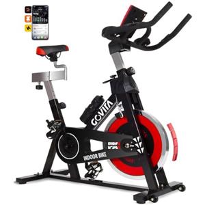 GOVITA Cyclette Professionale,Cyclette da casa, Bicicletta ad attrito Indoor da Camera con Schermo LCD ultra silenziosa 5dB, con app, sedile comodo, supporta fino a 120kg,allenamento aerobico indoor.